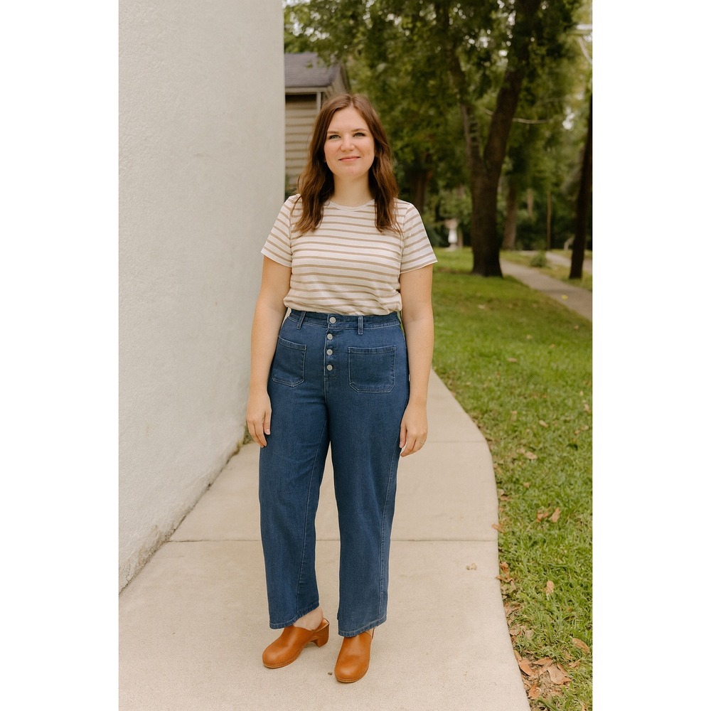 ModCloth Wide Leg Jeans Womens 20W Plus Size Blue‎ Denim Button Fly Pockets